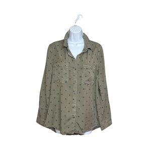 Standard Grace Long Sleeve Button Front Green Starry Shirt Size M